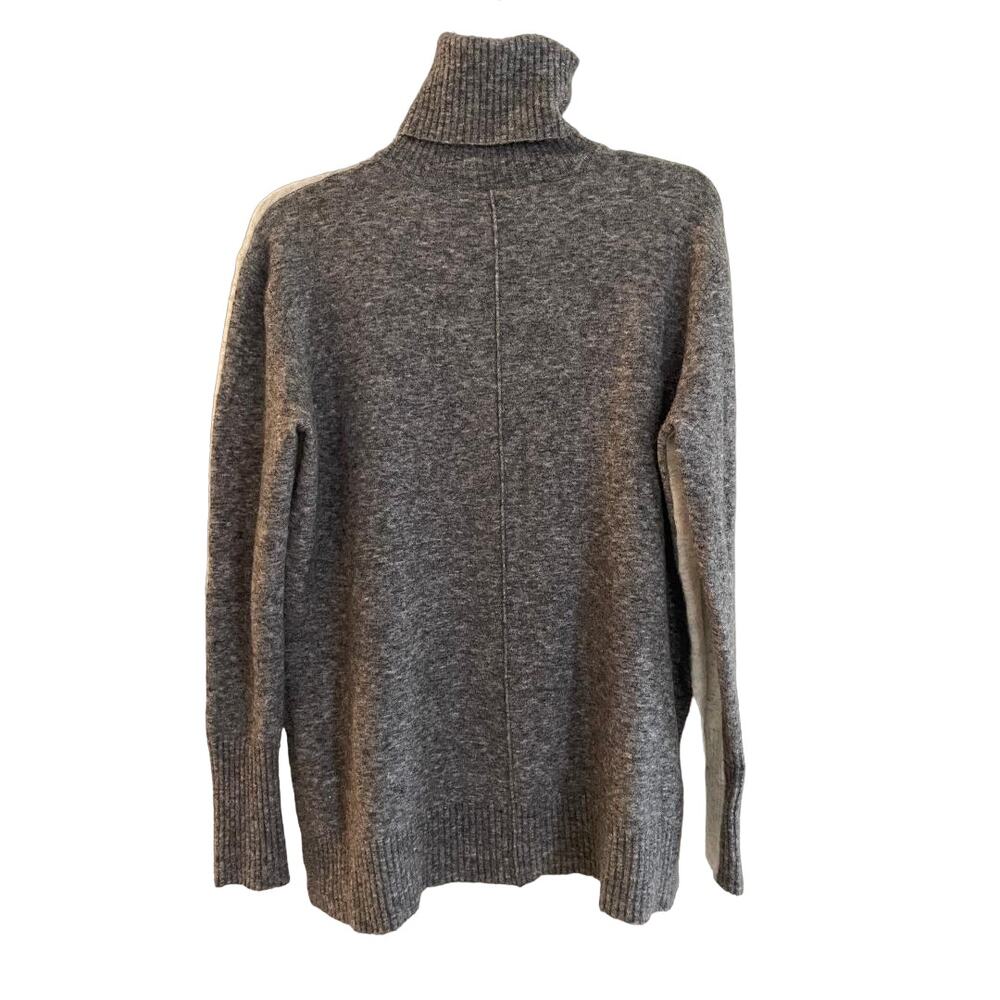 Athleta Two Tone Gray Merino Wool Blend Solid Turtleneck Ribbed Sweater Size S - Picture 2 of 7